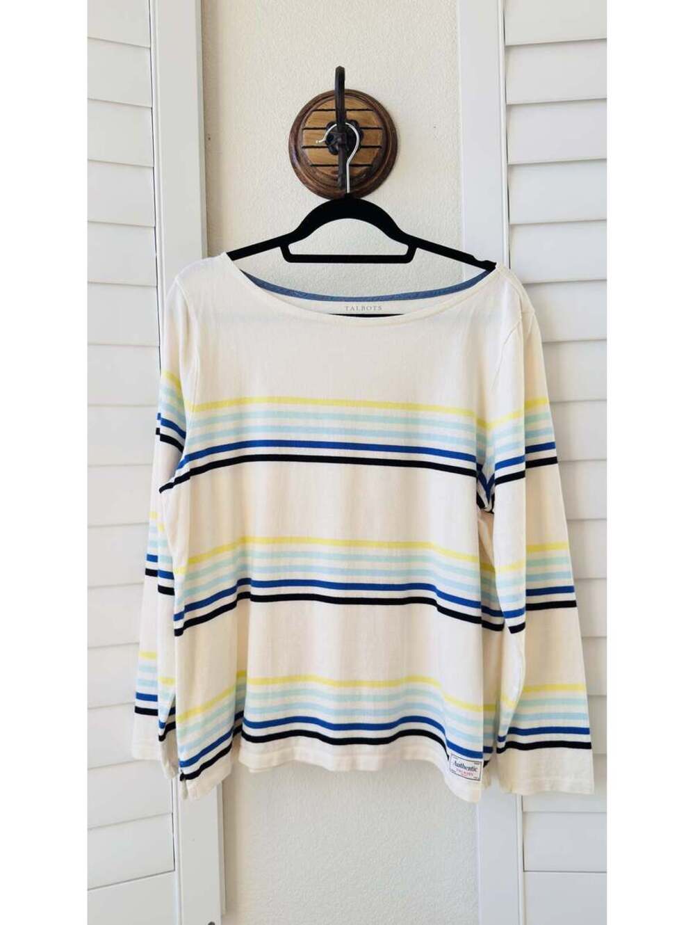 Talbots Striped Long-Sleeve Cotton Knit Top - Size XL